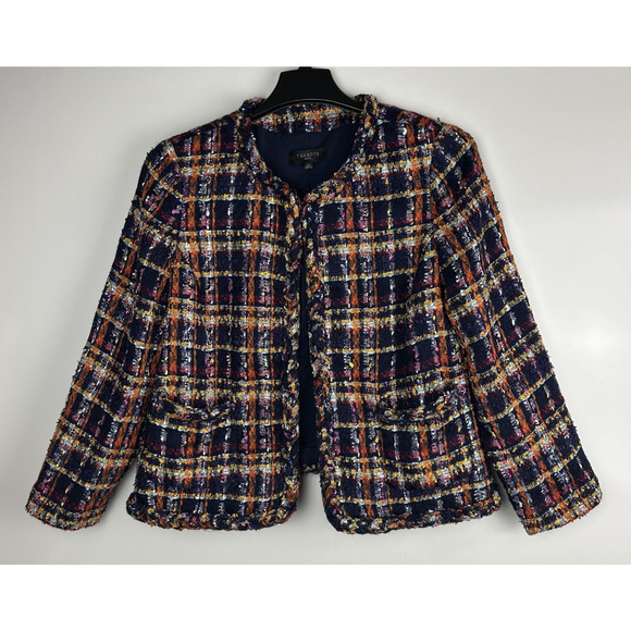 Talbots Tweed Jacket Sunflower Plaid Pockets Women's Size 14P 14 Petite Office - Picture 2 of 9